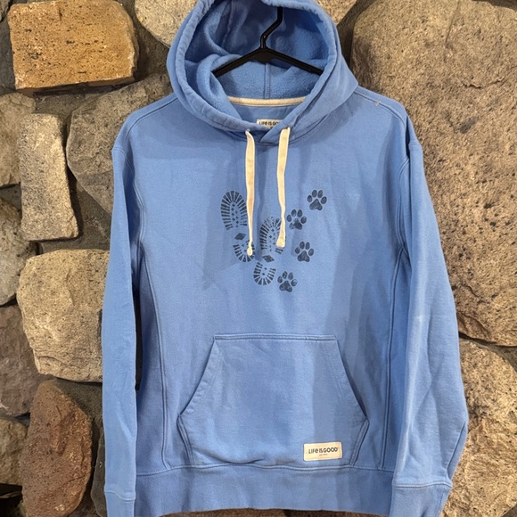 Life Is Good Tops - Life Is Good Blue Hoodie with Paw and Boot Print size medium women’s
